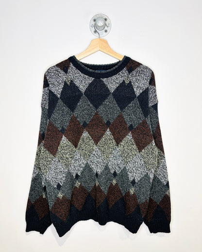 Vintage 90s Puritan Argyle Print Black Sweater