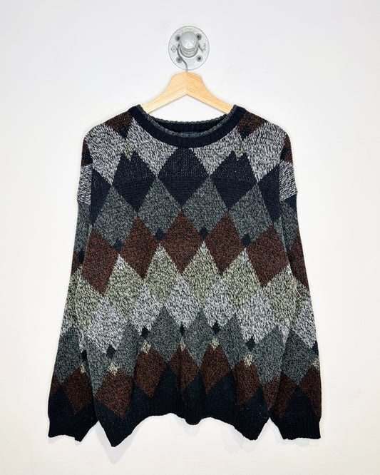 Vintage 90s Puritan Argyle Print Black Sweater