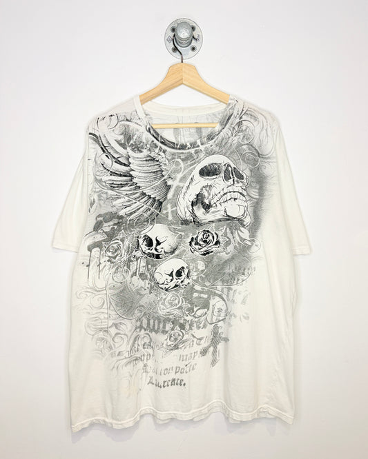 Vintage Y2K Carbon Black Affliction Style White Tee Shirt
