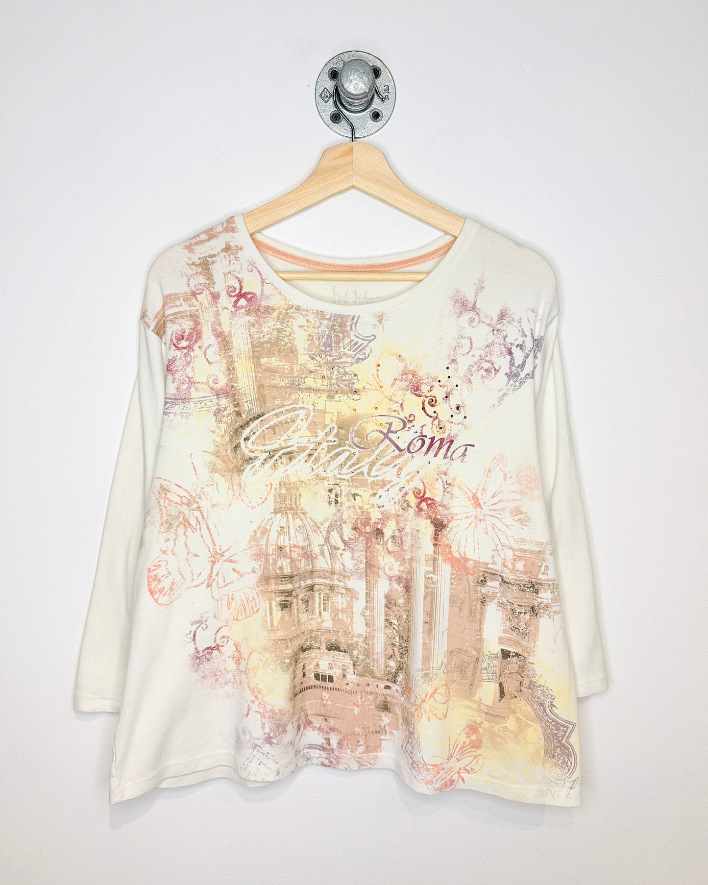 Roma Italy Rhinestone Graphic Print Short Sleeve Tee Shirt