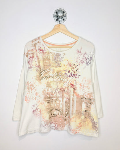 Roma Italy Rhinestone Graphic Print Short Sleeve Tee Shirt
