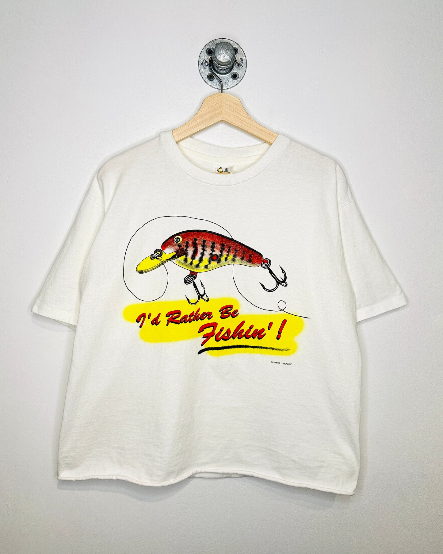 Vintage 90s “I’d Rather Be Fishin” White Cropped Tee Shirt