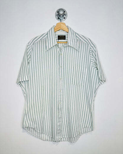 Vintage 1970s Sears The Men’s Store Green And White Combed Cotton Short Sleeve Button Up