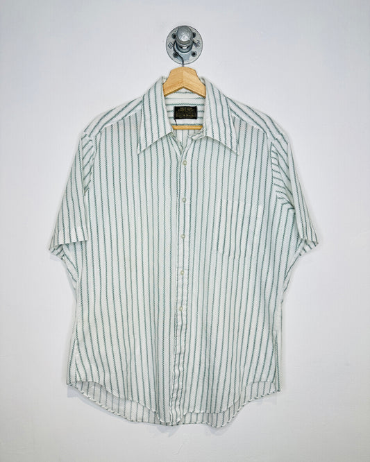 Vintage 1970s Sears The Men’s Store Green And White Combed Cotton Short Sleeve Button Up
