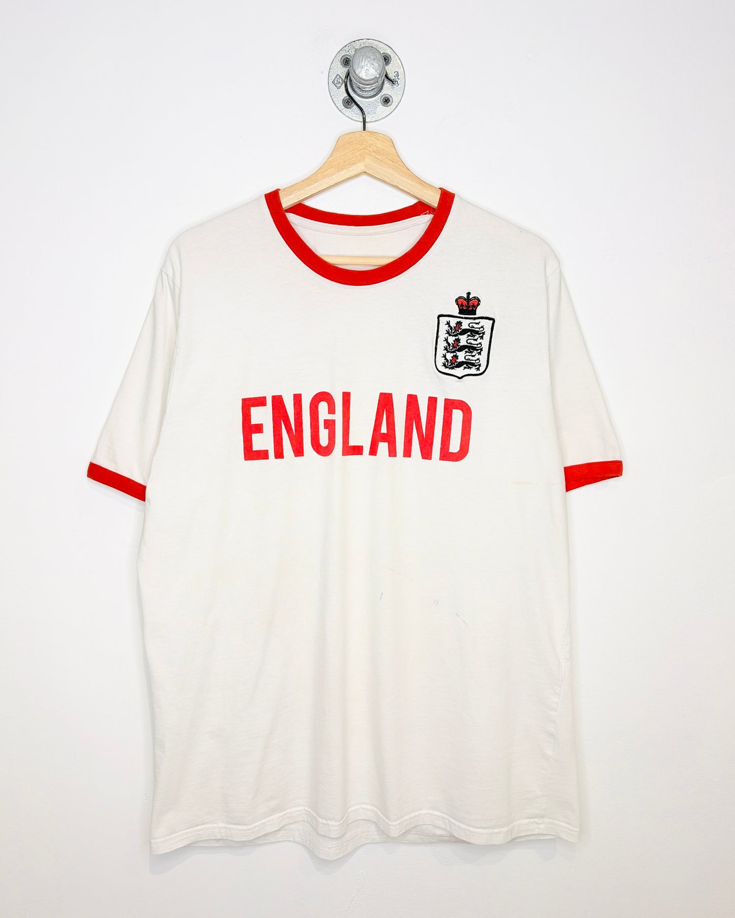 2000s England White & Red Ringer Tee Shirt