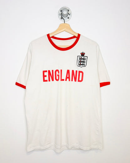 2000s England White & Red Ringer Tee Shirt
