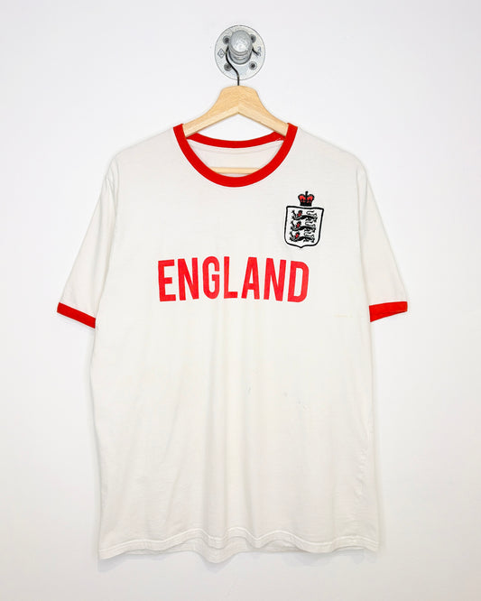 2000s England White & Red Ringer Tee Shirt