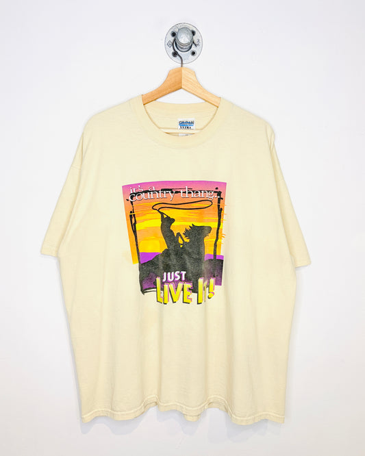 Vintage Early 2000s It’s A Country Thang…Just Live It! Cream Tee Shirt