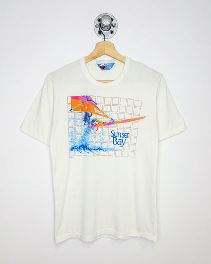 Vintage 80s Sunset Bay Paper Thin White Tee Shirt