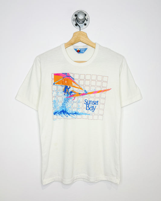 Vintage 80s Sunset Bay Paper Thin White Tee Shirt