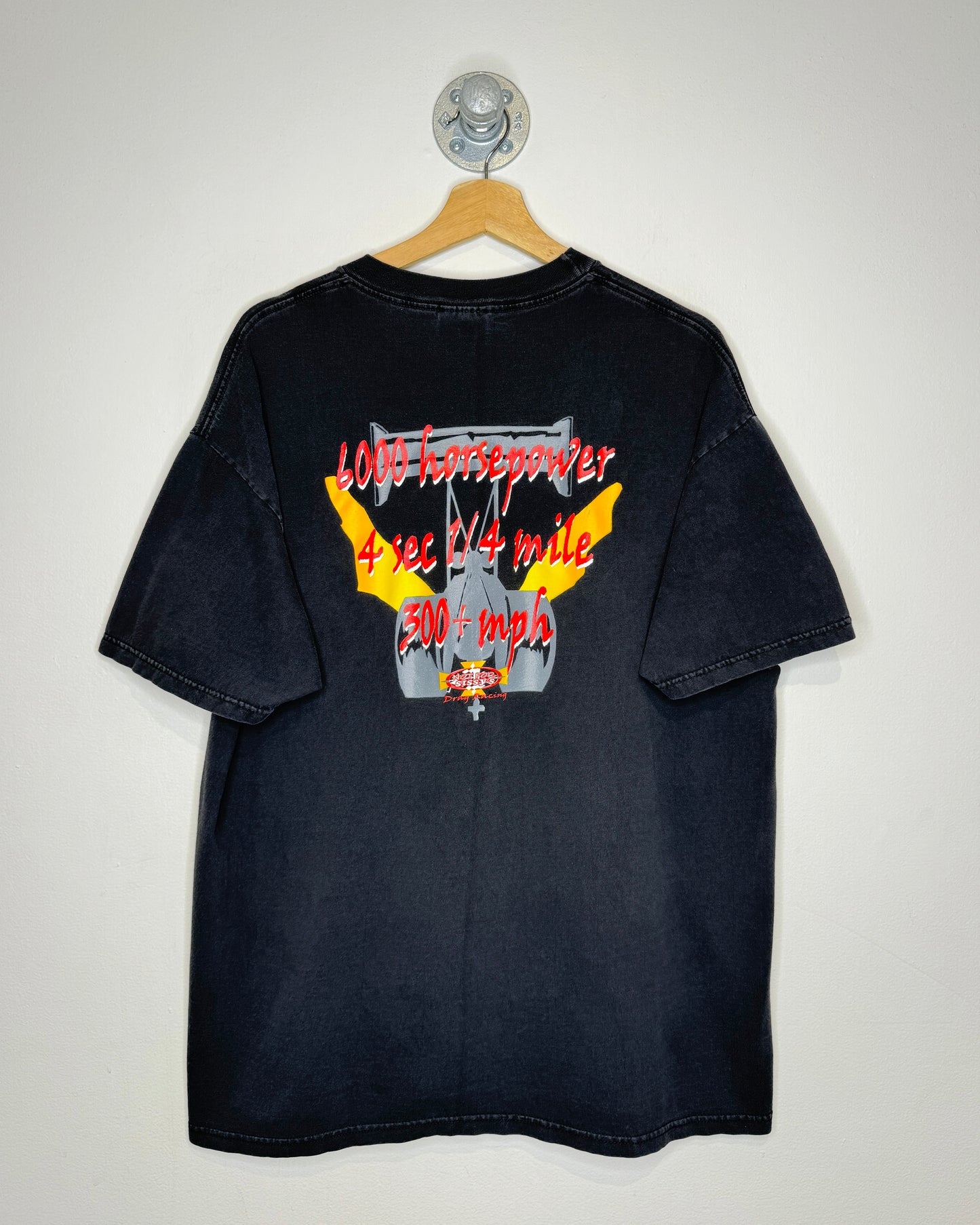 Vintage 90s Top Fuel Drag Racing Faded Black Tee Shirt