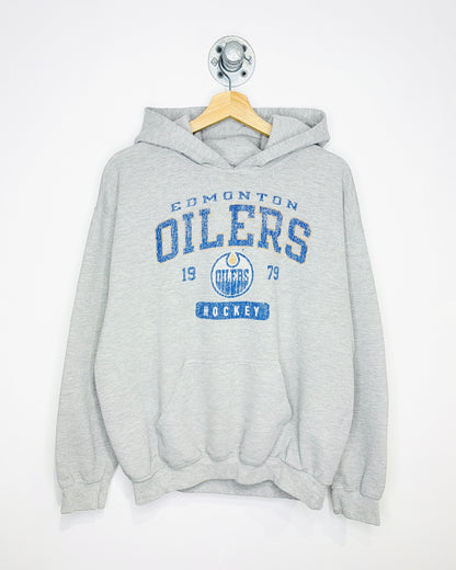 2000s Edmonton Oilers Hockey Grey Hoodie