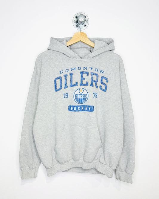 2000s Edmonton Oilers Hockey Grey Hoodie