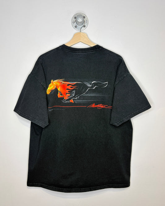 Vintage 2000 Boxy Mustang Racing Black Tee Shirt