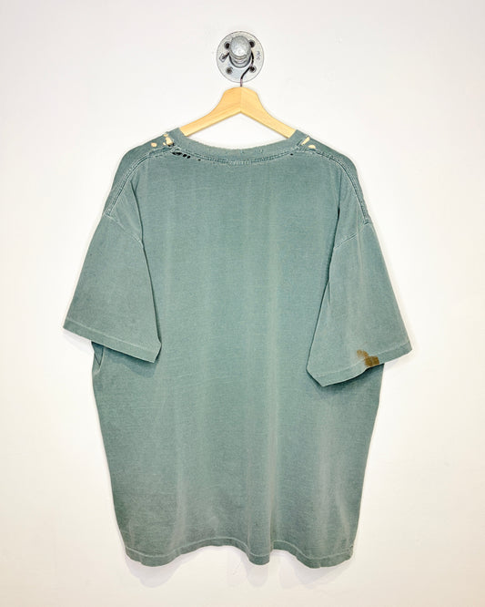 Vintage 1993 Thrashed “Evolution Of Golf” Faded Green Tee Shirt