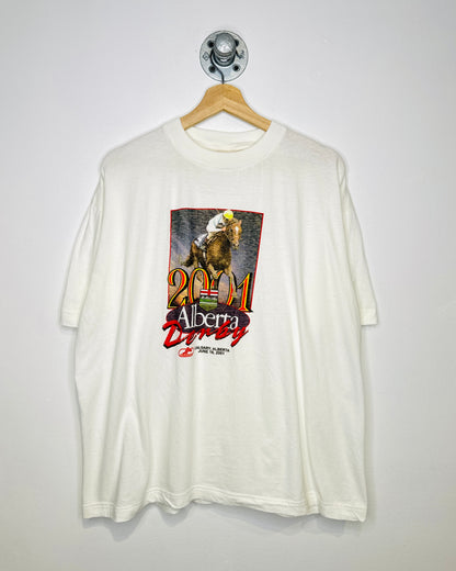 Vintage 2001 Alberta Derby Paper Thin White Tee Shirt