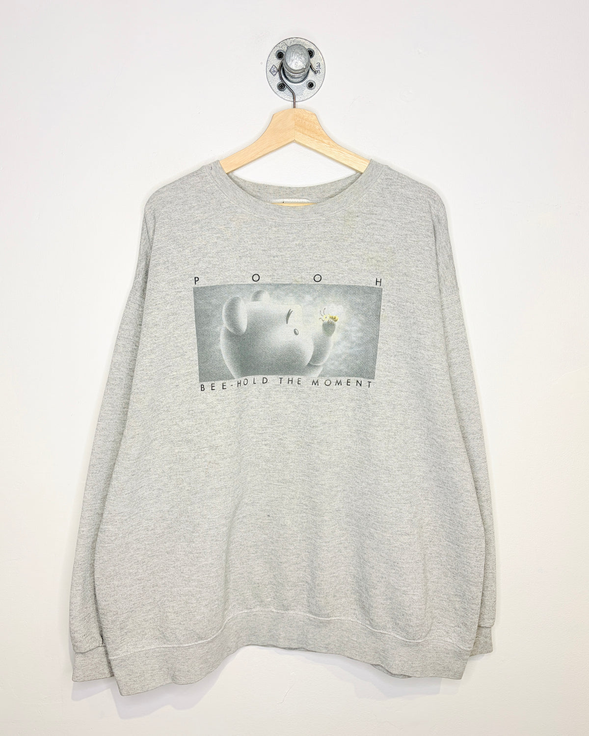 Vintage Pooh Bee-Hold The Moment Grey Crewneck Sweatshirt