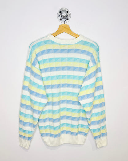 Vintage 80s Sears Striped Triangle Pattern White Sweater