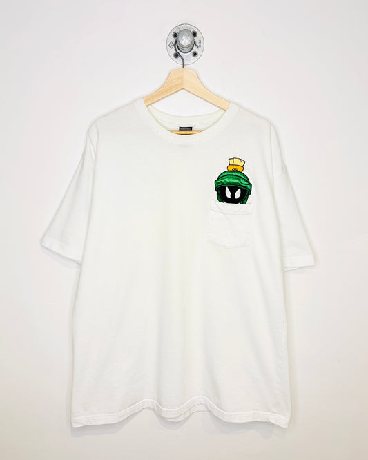 Vintage 1998 Marvin The Martian Looney Tunes White Pocket Tee Shirt