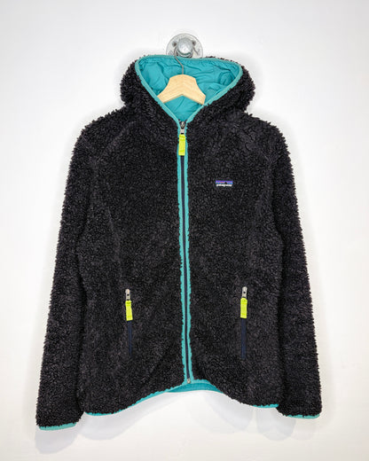 Patagonia Deep Pile Black Hooded Zip Up Fleece Jacket