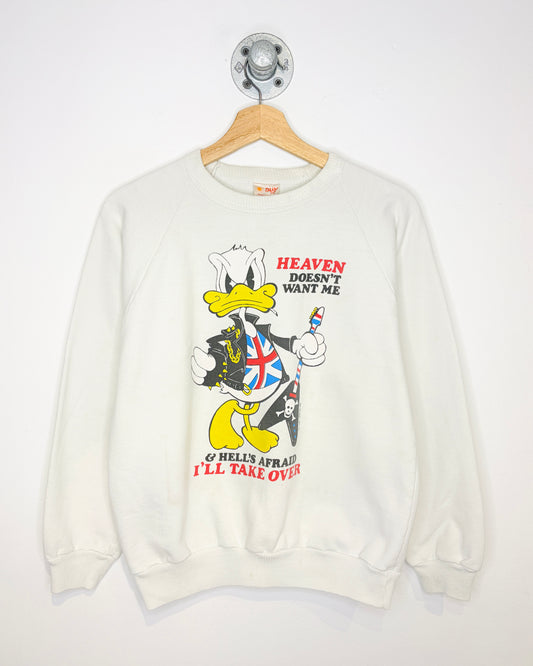 Vintage 1980s Heaven Doesn’t Want Me White Crewneck Sweatshirt
