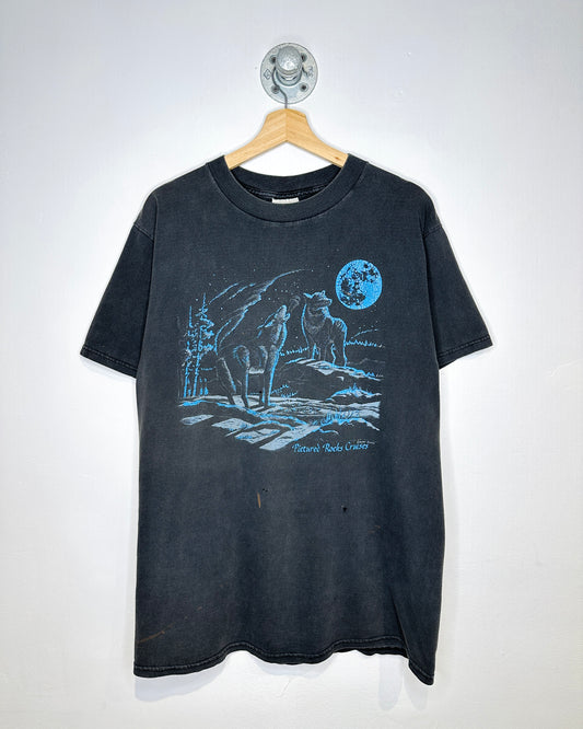 Vintage 90s Wolf Landscape Faded Black Tee Shirt