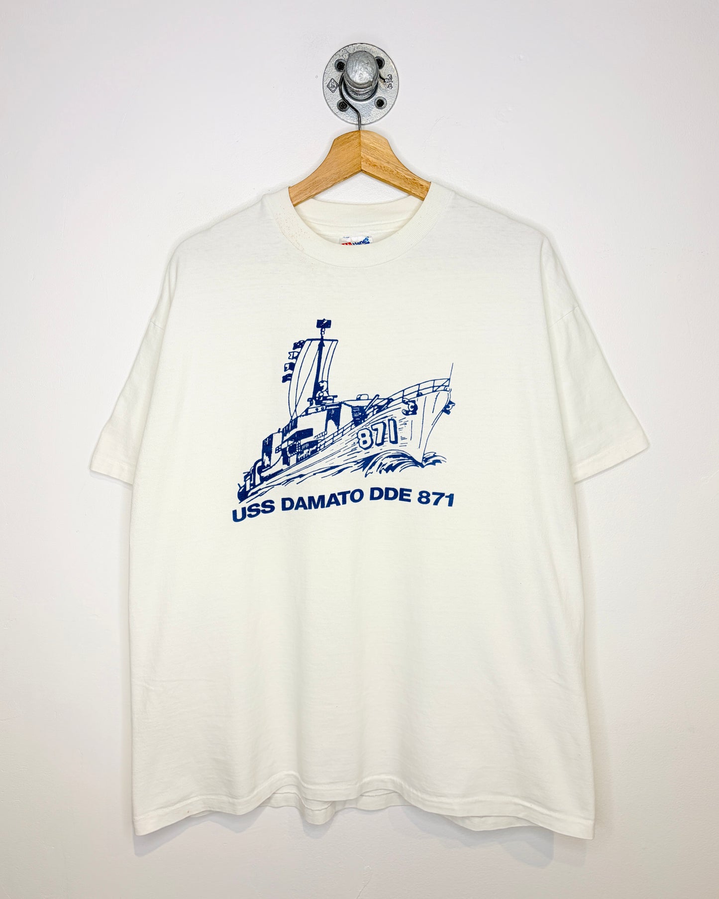 Vintage 1990s Uss Damato Dde 871 Ship White Tee Shirt