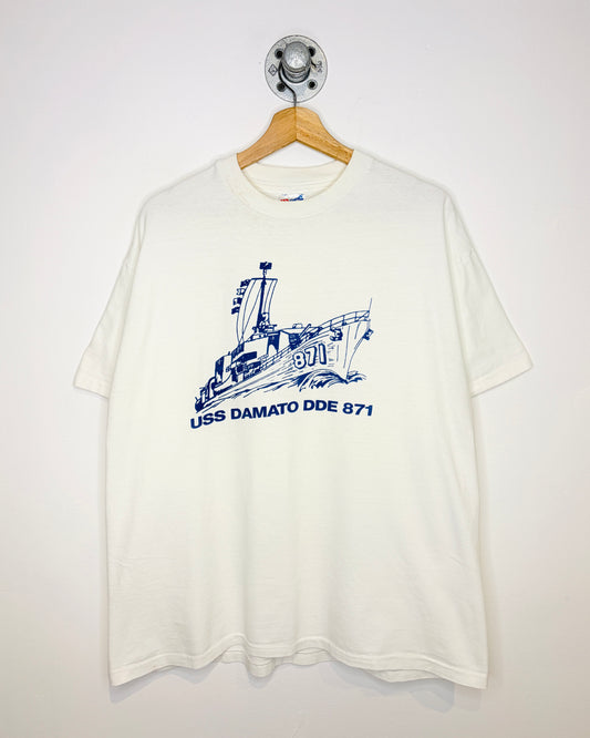 Vintage 1990s Uss Damato Dde 871 Ship White Tee Shirt