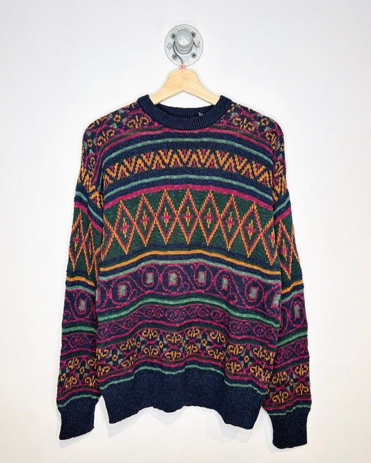 Vintage 1990s Christopher Hayes Aztec Abstract Print Linen And Cotton Sweater