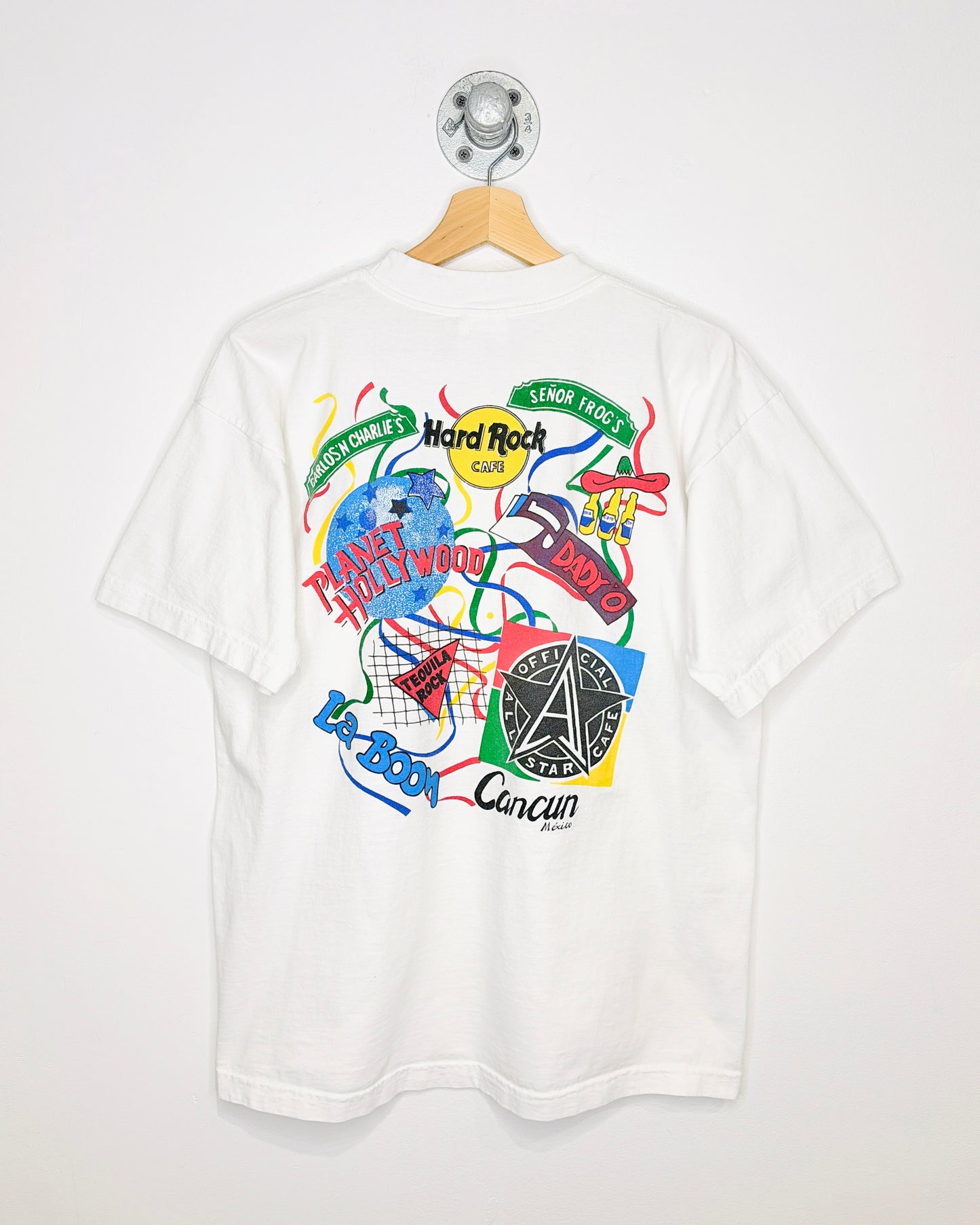 Vintage 90s Party-Goers’ Guide Cancun Mexico White Tee Shirt