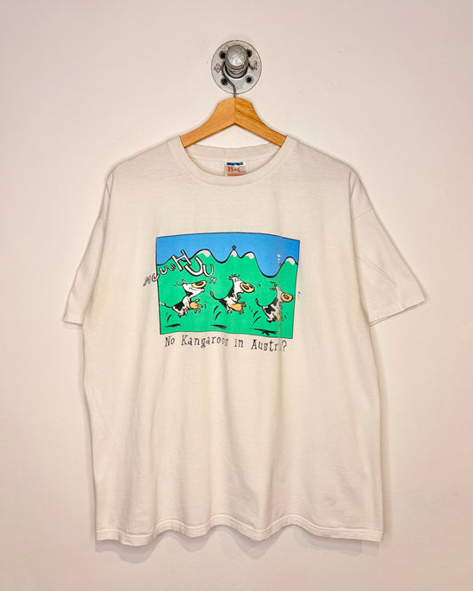 Vintage 90s “No Kangaroos In Austria?” White Tee Shirt