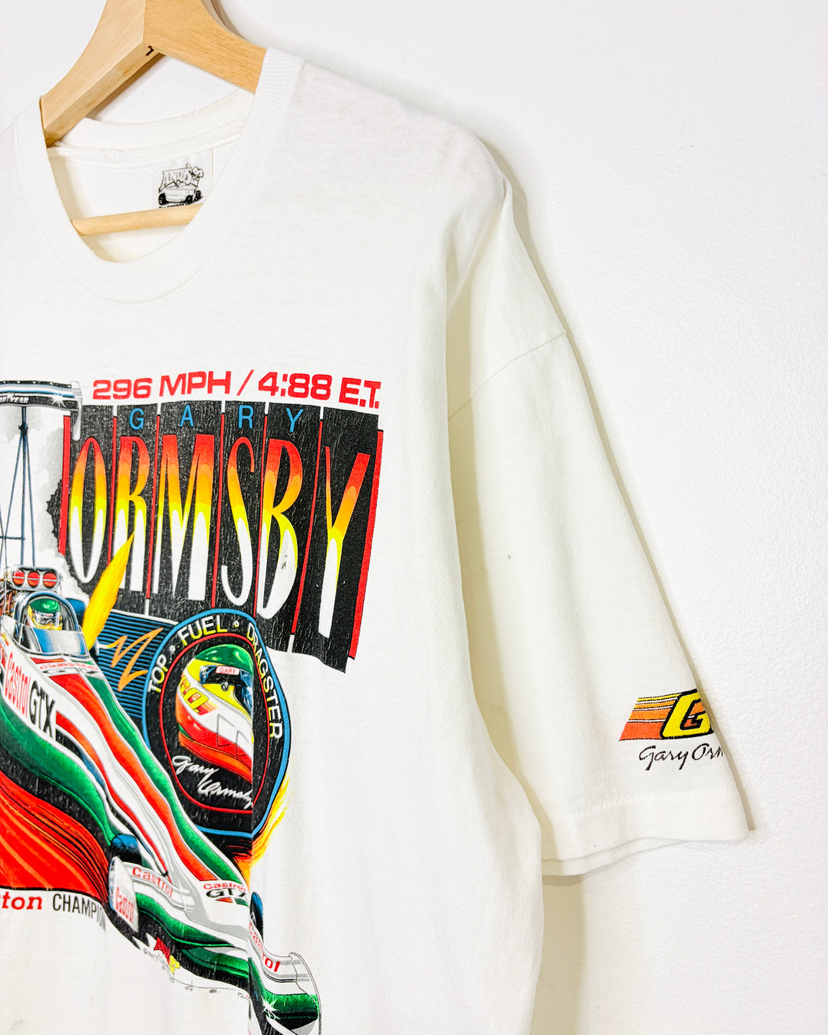 Vintage 1991 Gary Ormsby Winston Champion Castrol White Tee Shirt
