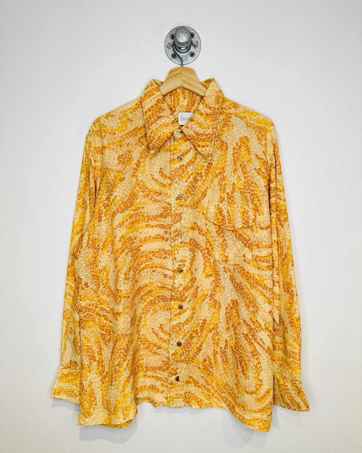 Vintage 1970s Abstract Swirl Brown Long Sleeve One Pocket Button Up Shirt