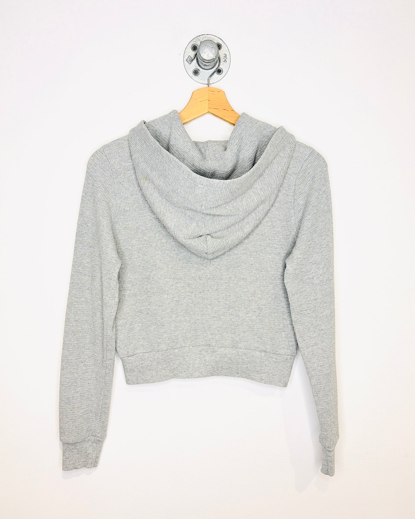 Women's TNA Cropped Grey Waffle Zip Up Hoodie