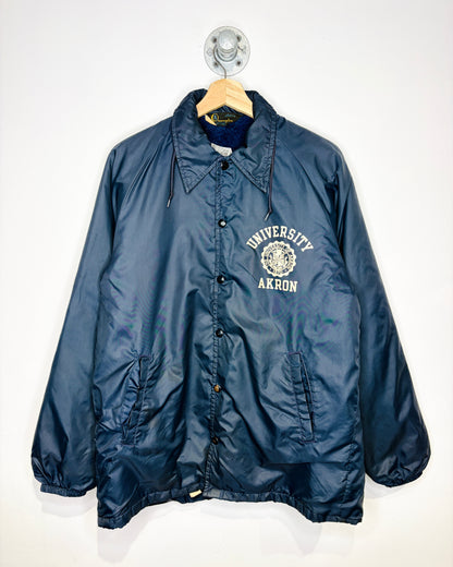 Vintage 70s University Of Akron Champion Navy Blue Fleece Lined Coach Jacket