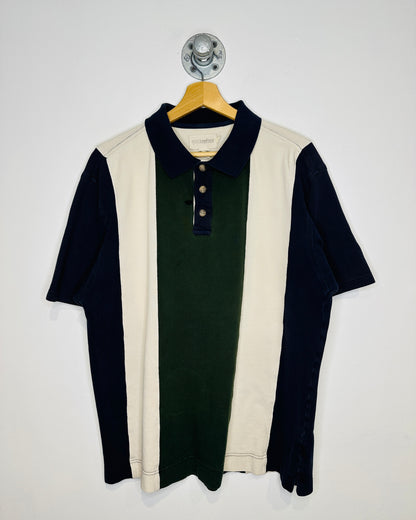 Vintage Early 2000s Quickreflex Green And Navy Vertical Striped Polo Shirt