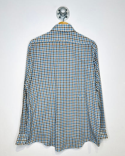 Vintage 1970s Hudson’s Bay Gingham Check Brown And Blue Button Up Shirt