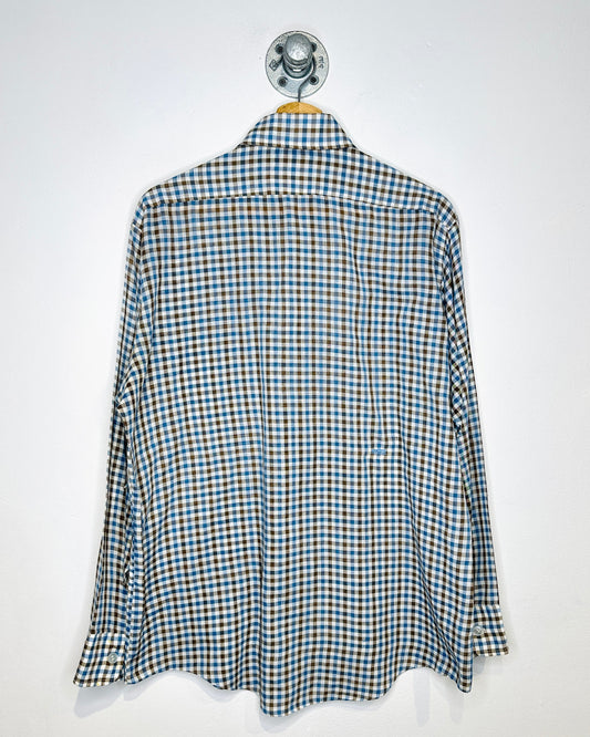 Vintage 1970s Hudson’s Bay Gingham Check Brown And Blue Button Up Shirt