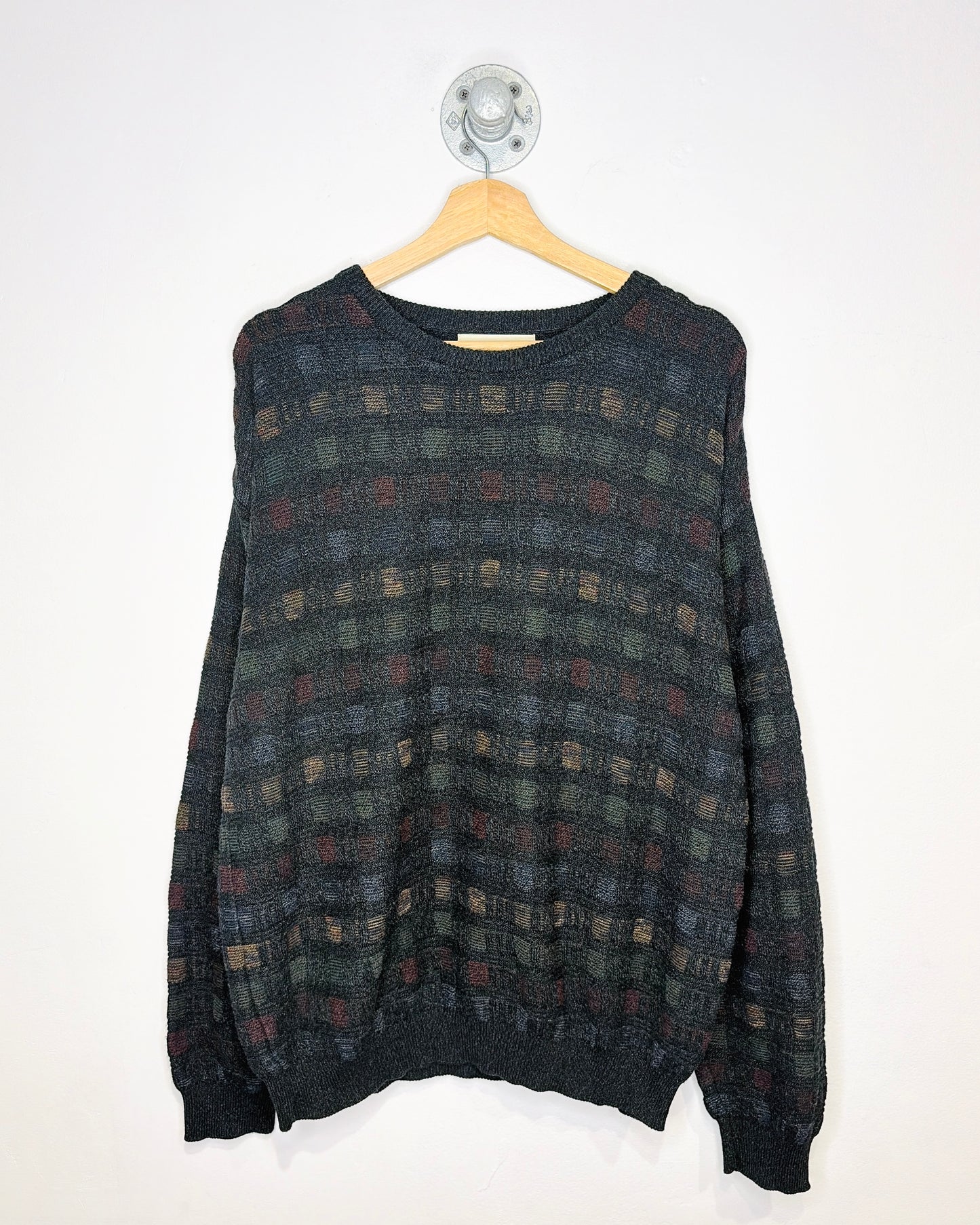 Vintage Late 1990s Pronto Uomo Square patterned Burgundy Detailed Sweater