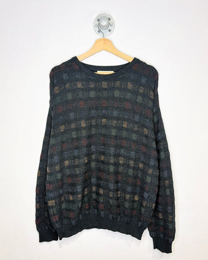 Vintage Late 1990s Pronto Uomo Square patterned Burgundy Detailed Sweater