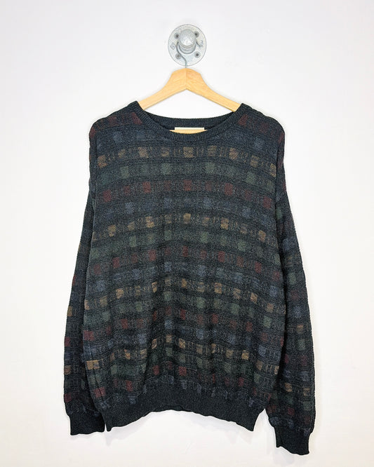 Vintage Late 1990s Pronto Uomo Square patterned Burgundy Detailed Sweater