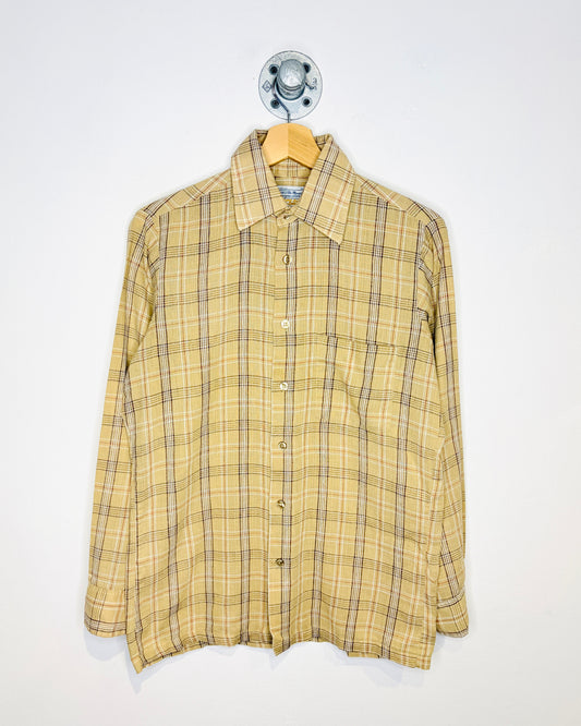 Vintage 1970s Sears The Men’s Store One Pocket Beige Button Up Shirt