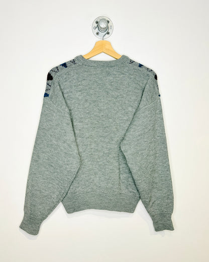Vintage 90s Van Heusen Grey Argyle Print Sweater