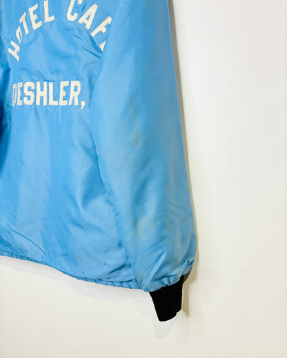 Vintage 70s Hotel Cafe Deshler Ohio Light Blue Fleece Lined Moto Jacket