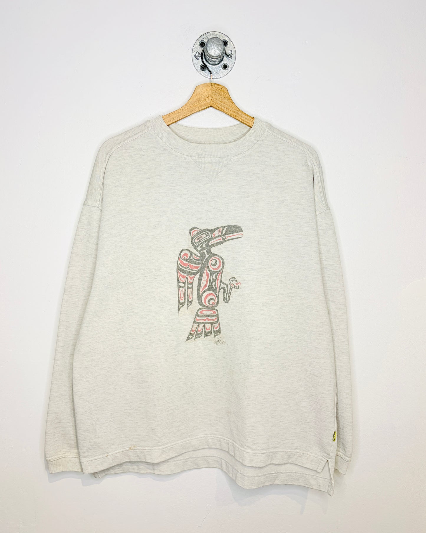 Vintage 90s Indigenous Art Grey Crewneck Sweatshirt
