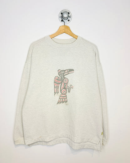 Vintage 90s Indigenous Art Grey Crewneck Sweatshirt