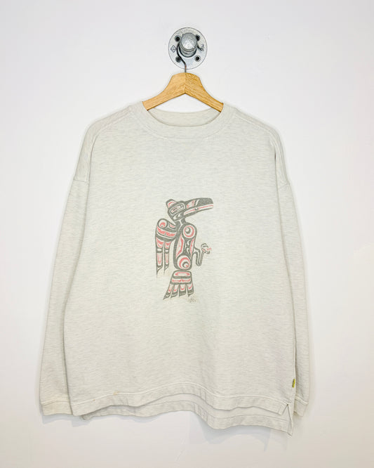 Vintage 90s Indigenous Art Grey Crewneck Sweatshirt
