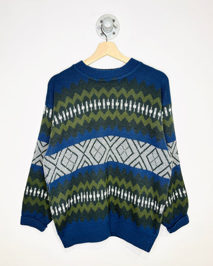 Vintage 90s Club International Navy & Green Abstract Sweater