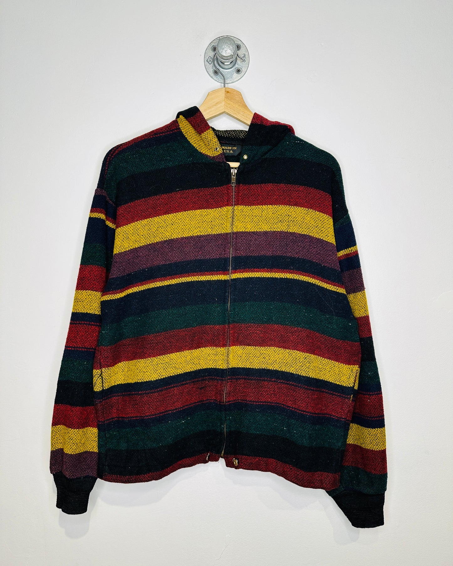 Vintage Early 1990s Wool Striped Zip Up Hoodie