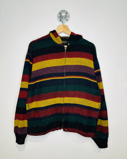 Vintage Early 1990s Wool Striped Zip Up Hoodie
